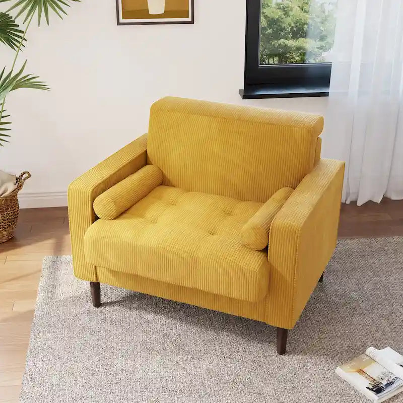 Fauteuil d'appoint moderne en velours côtelé avec accoudoirs et coussins