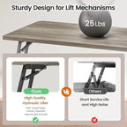 Table basse relevable carrée avec étagère de rangement et porte coulissante style grange