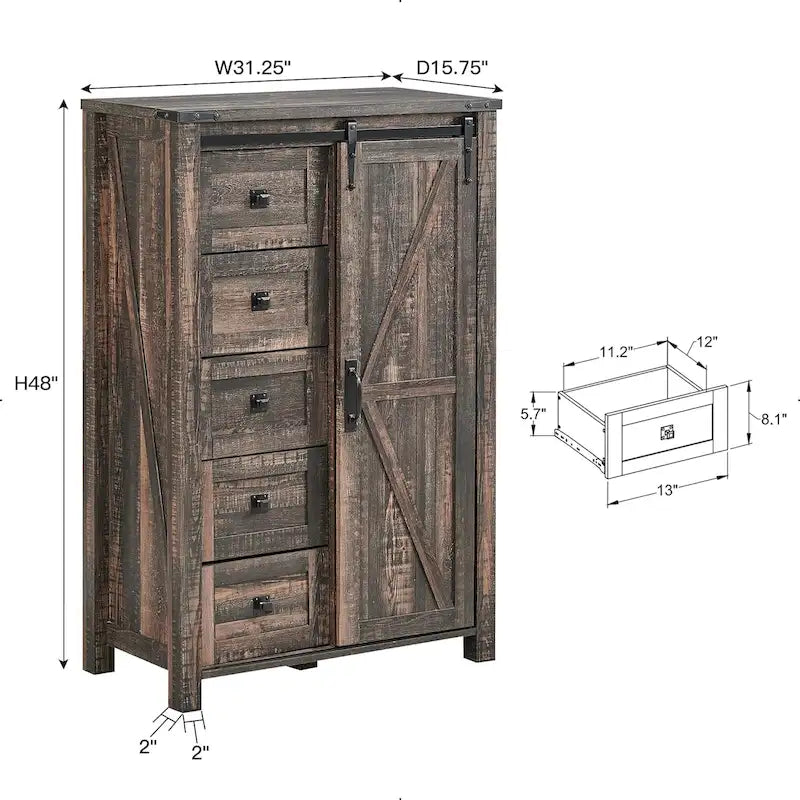 Commode de ferme à 5 tiroirs, commode, organisateur de commode