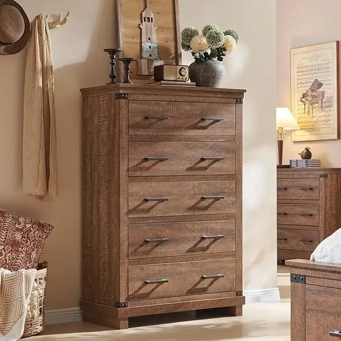Commode de ferme à 5 tiroirs, commode en bois, commode de placard