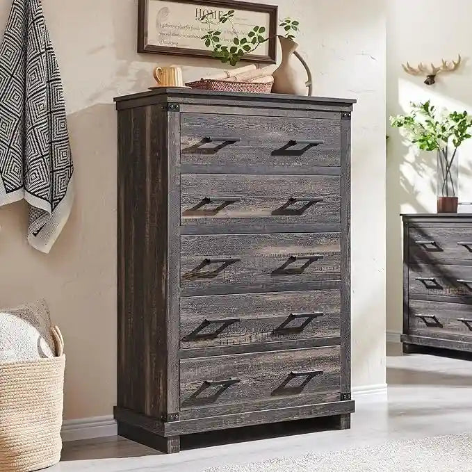 Commode de ferme à 5 tiroirs, commode en bois, commode de placard
