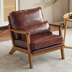 Fauteuil d'appoint rembourré en mélange de lin avec pieds en bois et un oreiller beige