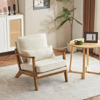 Fauteuil d'appoint rembourré en mélange de lin avec pieds en bois et un oreiller beige