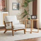 Fauteuil d'appoint rembourré en mélange de lin avec pieds en bois et un oreiller beige