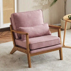 Fauteuil d'appoint rembourré en mélange de lin avec pieds en bois et un oreiller beige
