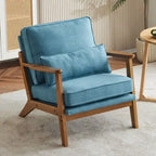 Fauteuil d'appoint rembourré en mélange de lin avec pieds en bois et un oreiller beige