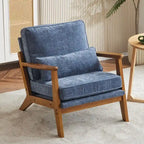 Fauteuil d'appoint rembourré en mélange de lin avec pieds en bois et un oreiller beige