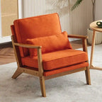 Fauteuil d'appoint rembourré en mélange de lin avec pieds en bois et un oreiller beige