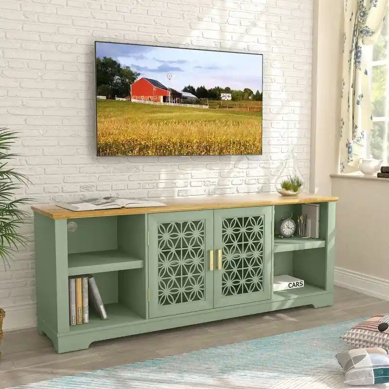 Meuble TV décoratif rustique floral de 70 po pour téléviseurs jusqu'à 80 po