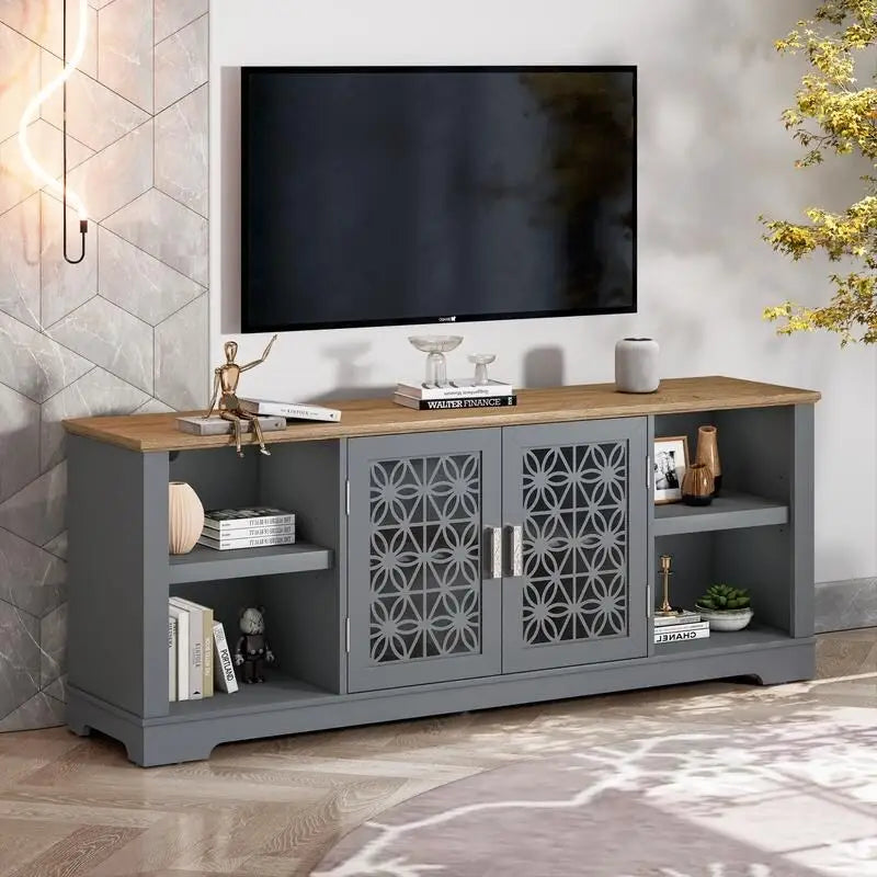 Meuble TV décoratif rustique floral de 70 po pour téléviseurs jusqu'à 80 po