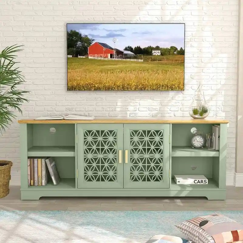 70 in. Rustic Decorative Floral Door TV Stand for up to 80 TVs