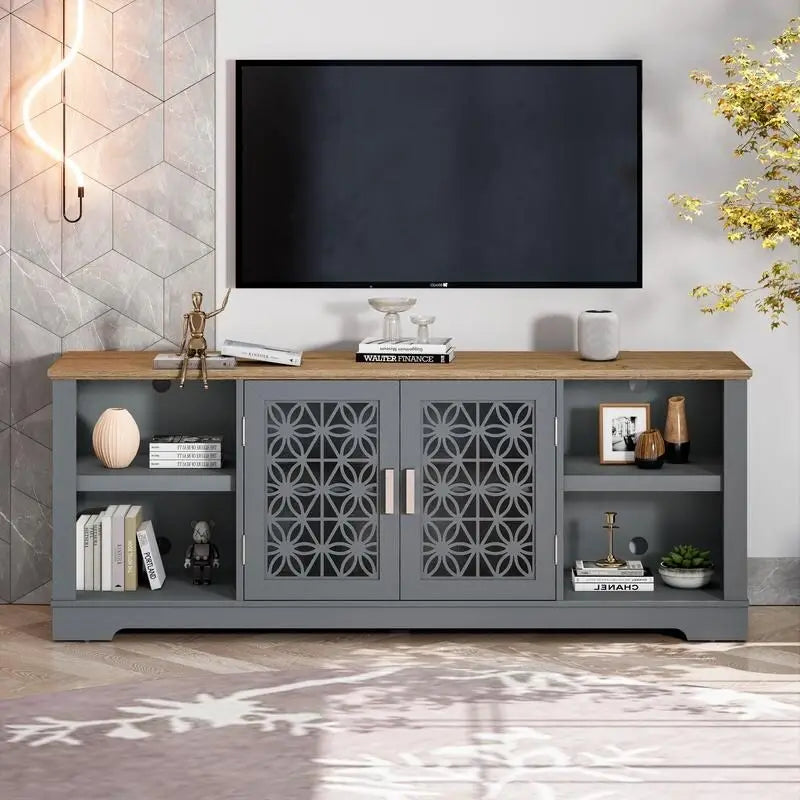 Meuble TV décoratif rustique floral de 70 po pour téléviseurs jusqu'à 80 po
