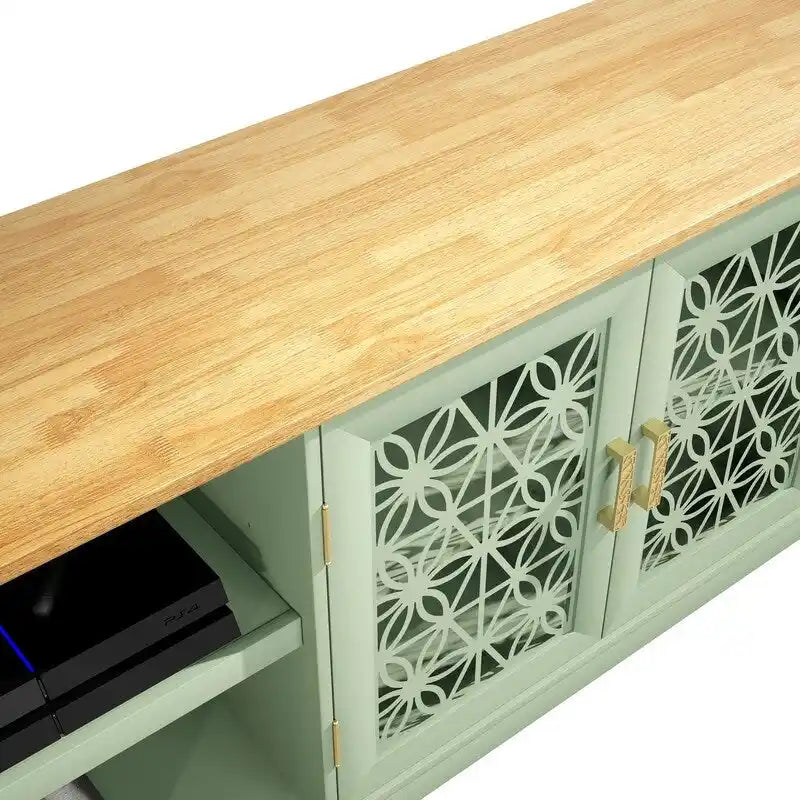 Meuble TV décoratif rustique floral de 70 po pour téléviseurs jusqu'à 80 po