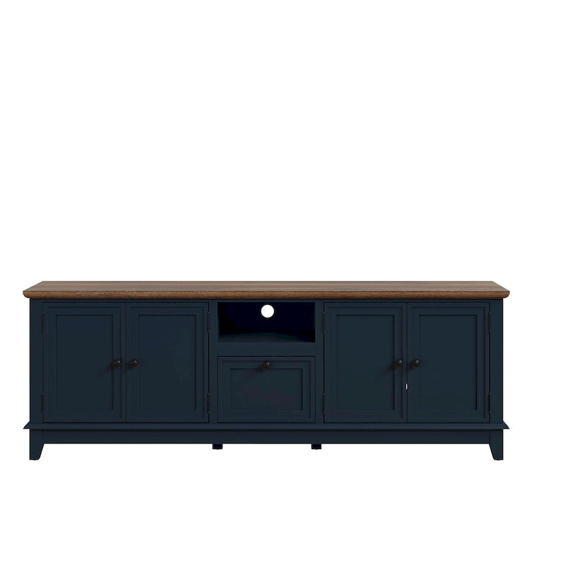 Meuble TV rustique de 72 po de largeur avec étagères réglables et rangement dissimulé