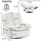 Fauteuil inclinable pivotant XINMICS, Fauteuils inclinables à bascule de massage avec fonction chauffante, ports USB, USB-C et pochette latérale