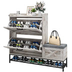 Meuble de rangement à chaussures de ferme avec 2 tiroirs basculants pour 16 paires, rangement à chaussures d'entrée avec banc à chaussures