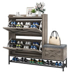 Meuble de rangement à chaussures de ferme avec 2 tiroirs basculants pour 16 paires, rangement à chaussures d'entrée avec banc à chaussures