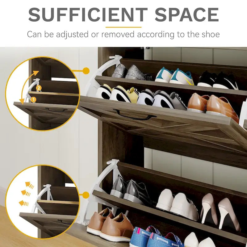 Meuble de rangement à chaussures de ferme avec 2 tiroirs basculants pour 16 paires, rangement à chaussures d'entrée avec banc à chaussures