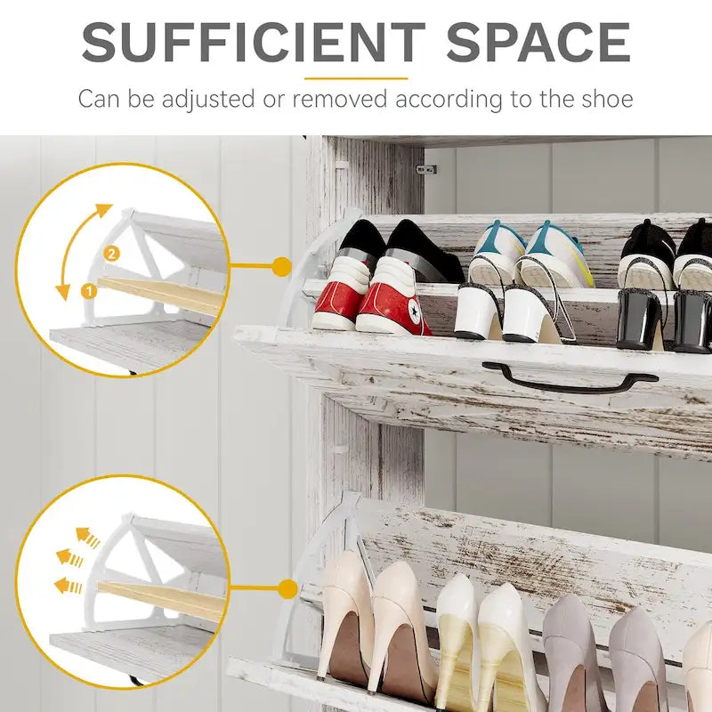 Meuble de rangement à chaussures de ferme avec 2 tiroirs basculants pour 16 paires, rangement à chaussures d'entrée avec banc à chaussures