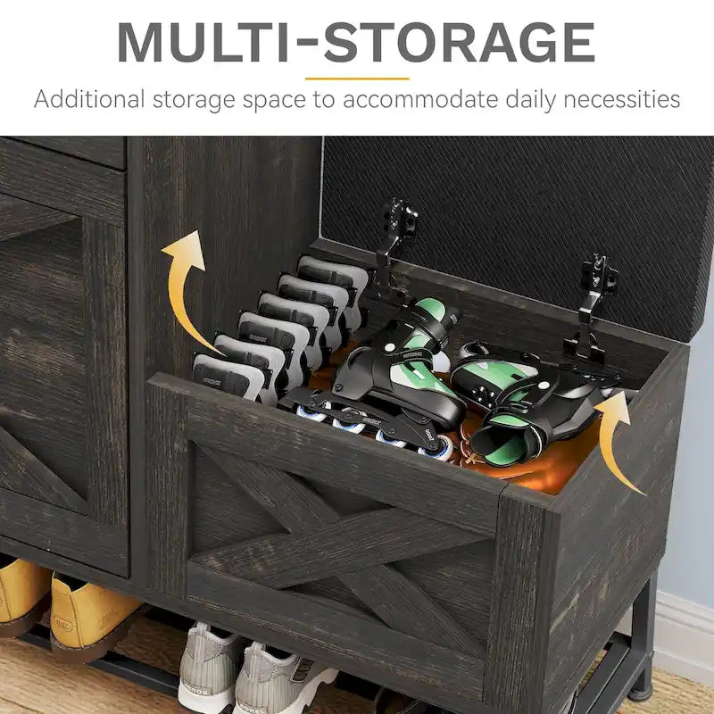 Meuble de rangement à chaussures de ferme avec 2 tiroirs basculants pour 16 paires, rangement à chaussures d'entrée avec banc à chaussures