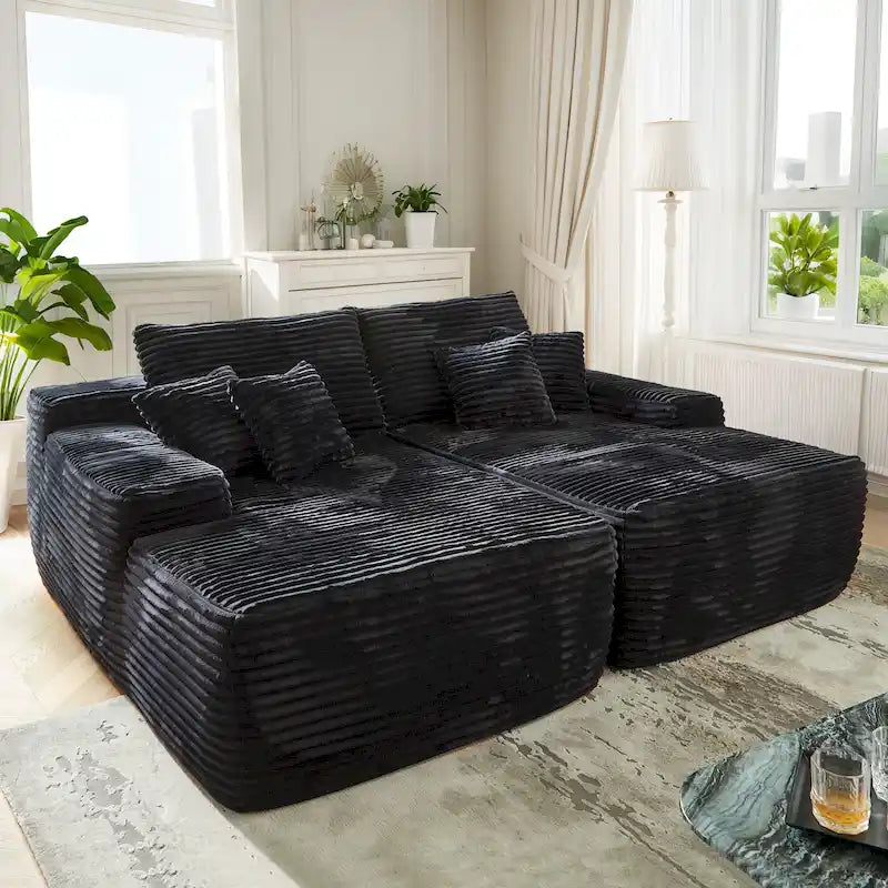 Longue méridienne double en peluche, aucun assemblage requis