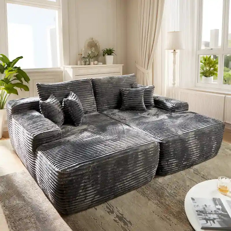 Longue méridienne double en peluche, aucun assemblage requis