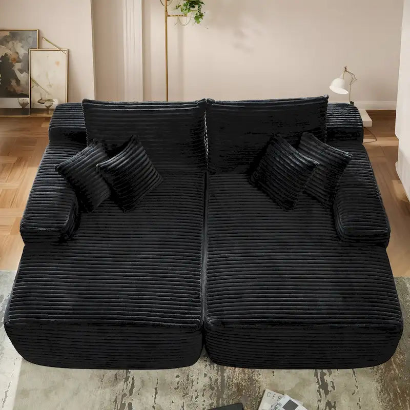 Longue méridienne double en peluche, aucun assemblage requis