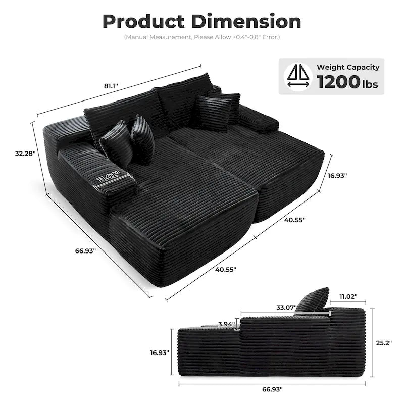 Longue méridienne double en peluche, aucun assemblage requis