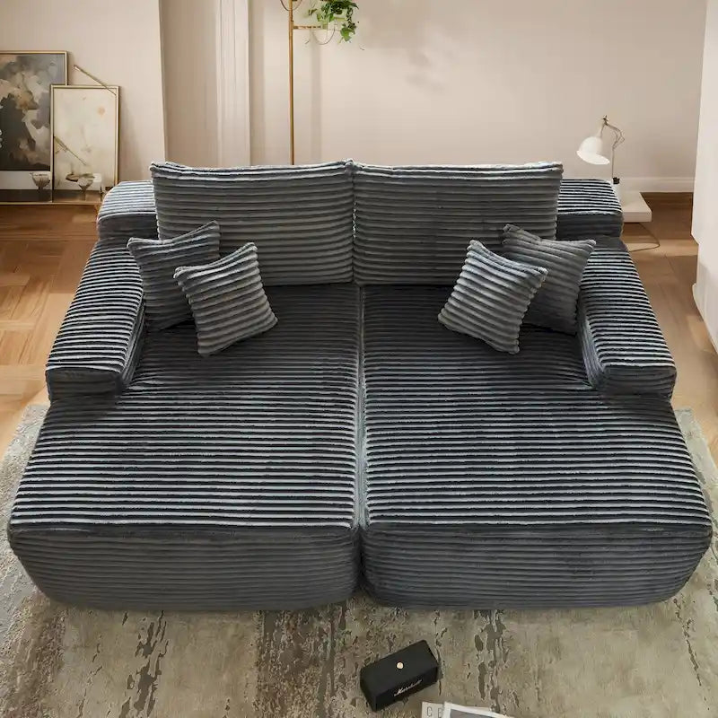 Longue méridienne double en peluche, aucun assemblage requis