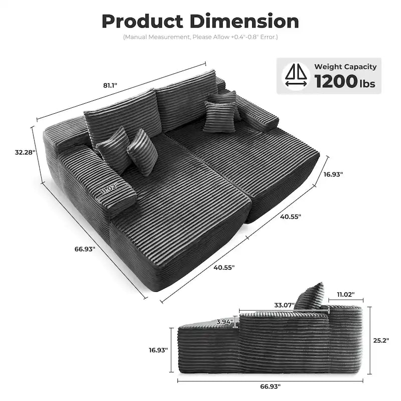 Longue méridienne double en peluche, aucun assemblage requis