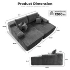 Longue méridienne double en peluche, aucun assemblage requis
