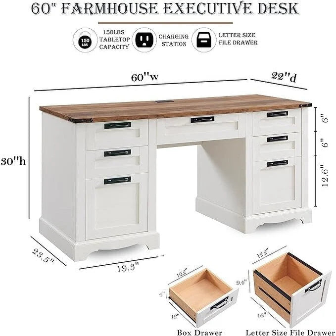 Bureau de direction de ferme de 60 po, Bureau d'ordinateur de maison en bois