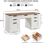 Bureau de direction de ferme de 60 po, Bureau d'ordinateur de maison en bois