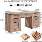 Bureau de direction de ferme de 60 po, Bureau d'ordinateur de maison en bois