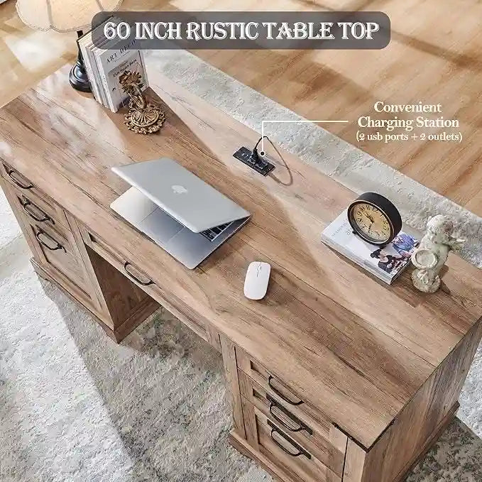 Bureau de direction de ferme de 60 po, Bureau d'ordinateur de maison en bois