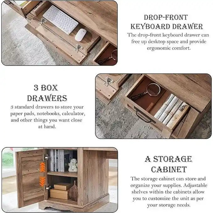 Bureau de direction de ferme de 60 po, Bureau d'ordinateur de maison en bois
