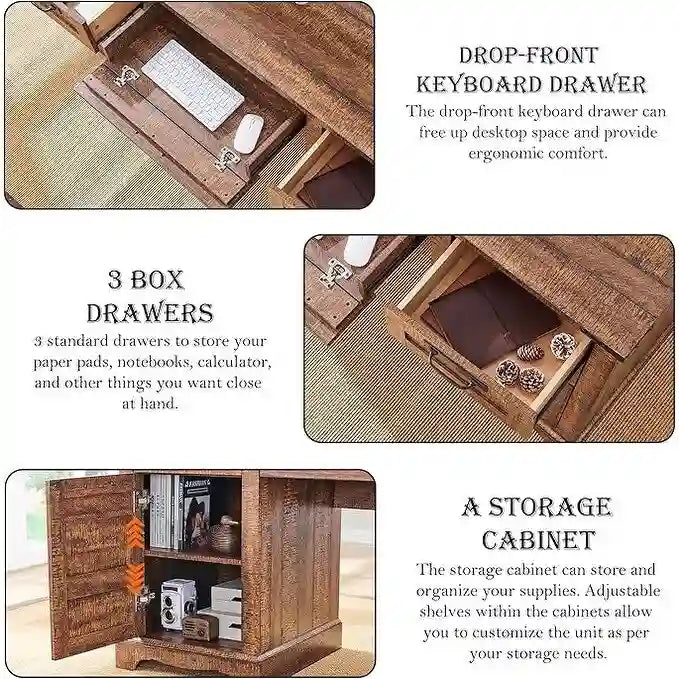 Bureau de direction de ferme de 60 po, Bureau d'ordinateur de maison en bois