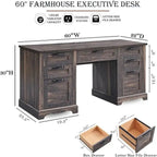 Bureau de direction de ferme de 60 po, Bureau d'ordinateur de maison en bois