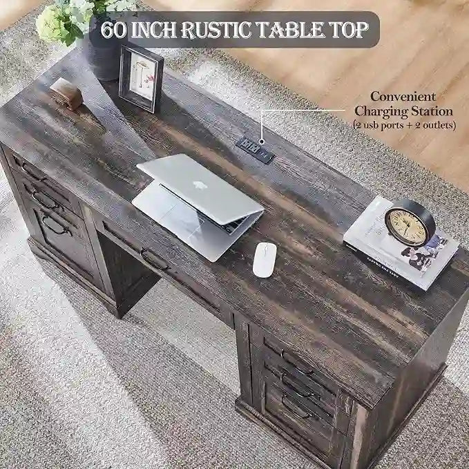 Bureau de direction de ferme de 60 po, Bureau d'ordinateur de maison en bois