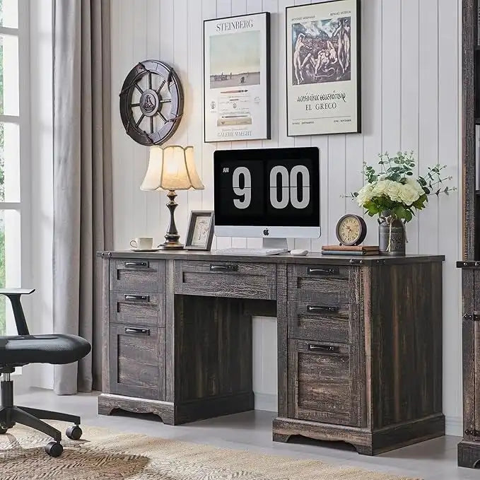 Bureau de direction de ferme de 60 po, Bureau d'ordinateur de maison en bois
