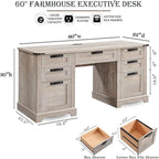 Bureau de direction de ferme de 60 po, Bureau d'ordinateur de maison en bois