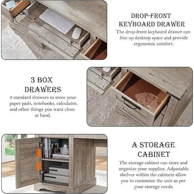 Bureau de direction de ferme de 60 po, Bureau d'ordinateur de maison en bois